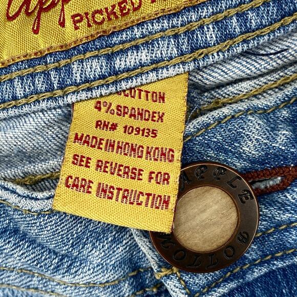 APPLE BOTTOMS Jeans 8 Distressed Straight Low Rise Stretch Denim Blue VTG HK - Picture 8 of 16